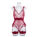 Women's Sexy Polka Dot Bodysuit with Belt and Leg Harness / Sheer Tempting Erotic Outfits - EVE's SECRETS
