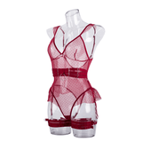 Women's Sexy Polka Dot Bodysuit with Belt and Leg Harness / Sheer Tempting Erotic Outfits - EVE's SECRETS