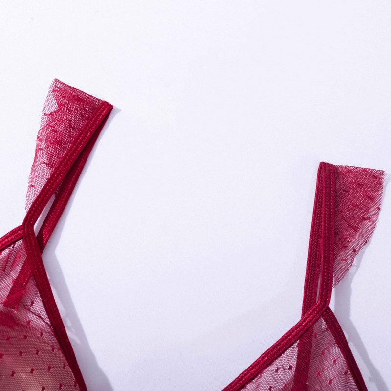 Women's Sexy Polka Dot Bodysuit with Belt and Leg Harness / Sheer Tempting Erotic Outfits - EVE's SECRETS