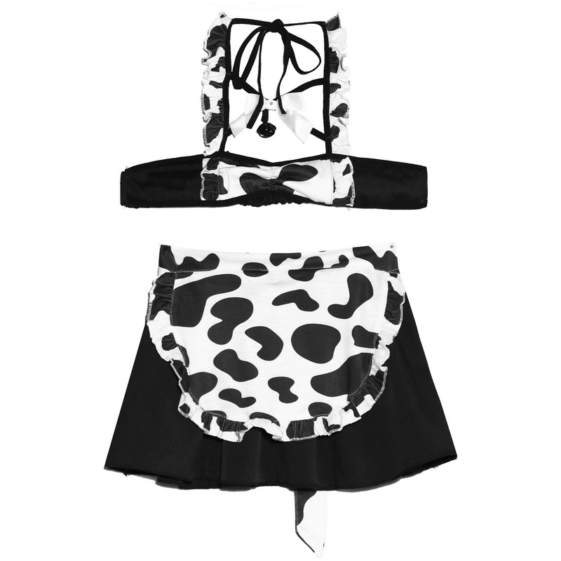Women's Sexy Printed Role Play Costume / Exotic Maid Lace-Up Bra Top with Ruffle Mini Skirt - EVE's SECRETS