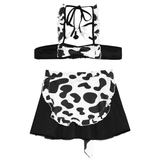 Women's Sexy Printed Role Play Costume / Exotic Maid Lace-Up Bra Top with Ruffle Mini Skirt - EVE's SECRETS