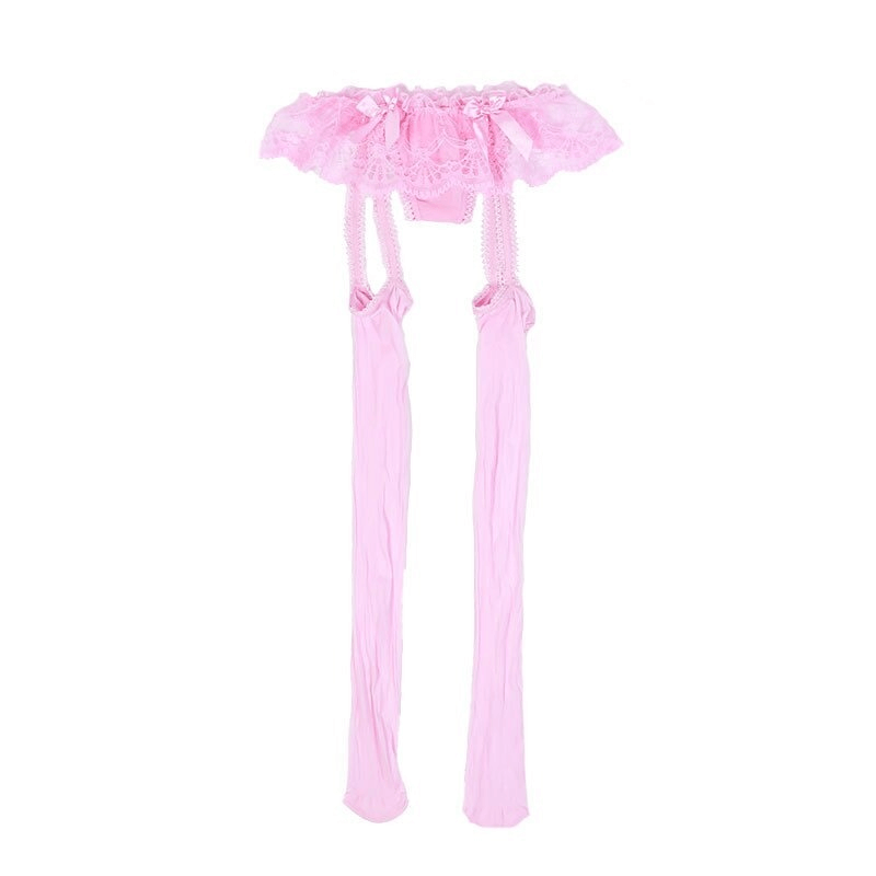 Thigh-High Stockings with Skirted Panties and Suspenders / Women's One-Piece Sexy Elastic Lingerie - EVE's SECRETS