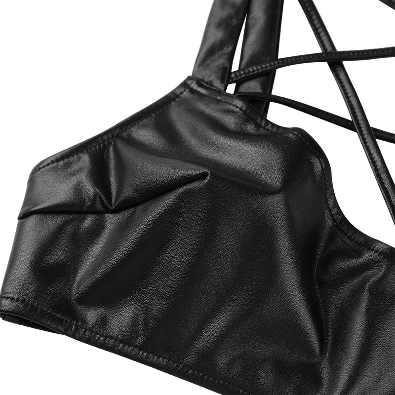 Womens Sexy Tanks For Clubparty / Faux Leather Wetlook Dancing Strappy Crop Tops - EVE's SECRETS