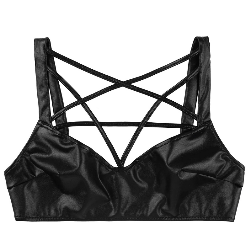Womens Sexy Tanks For Clubparty / Faux Leather Wetlook Dancing Strappy Crop Tops - EVE's SECRETS