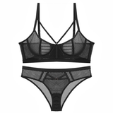 Ensemble de lingerie transparente ultra-fine non doublée pour femme / soutien-gorge push-up avec culotte