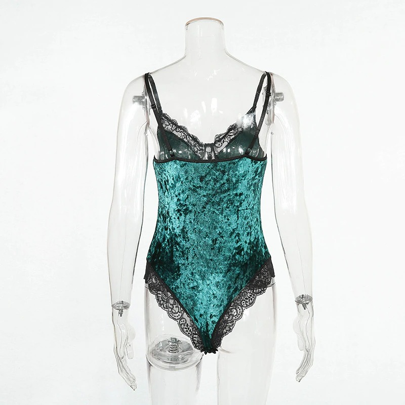 Women's Sexy Velvet Bodysuit in Two Colors / Wireless Bodycon Teddy with Lace / Erotic Outfits - EVE's SECRETS