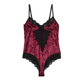 Women's Sexy Velvet Bodysuit in Two Colors / Wireless Bodycon Teddy with Lace / Erotic Outfits - EVE's SECRETS