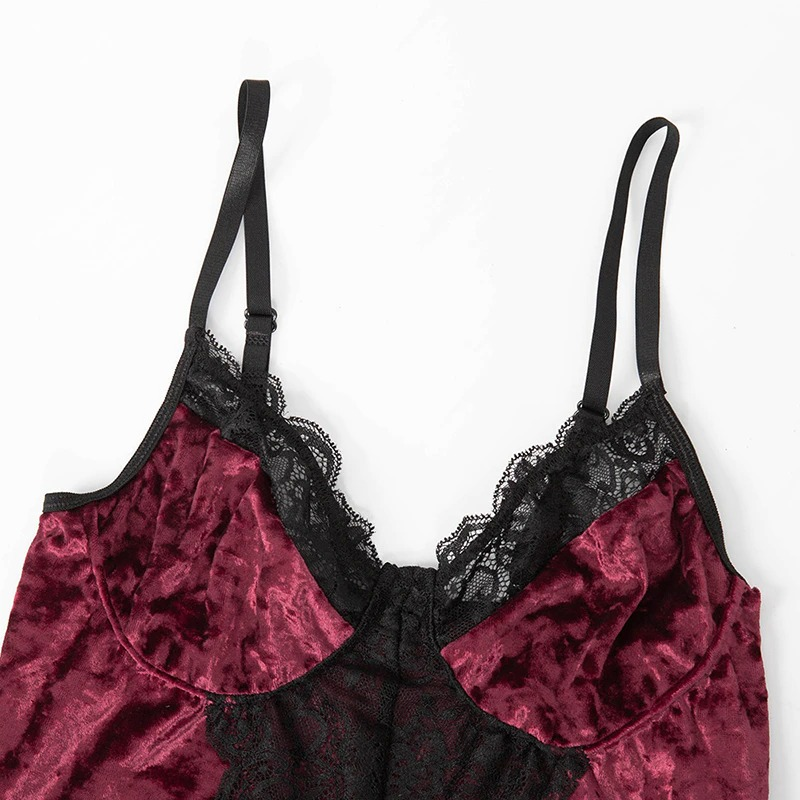 Women's Sexy Velvet Bodysuit in Two Colors / Wireless Bodycon Teddy with Lace / Erotic Outfits - EVE's SECRETS