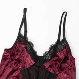 Women's Sexy Velvet Bodysuit in Two Colors / Wireless Bodycon Teddy with Lace / Erotic Outfits - EVE's SECRETS