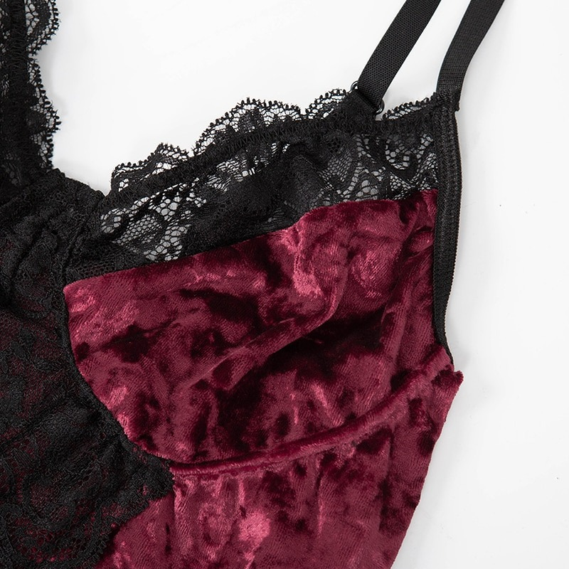 Women's Sexy Velvet Bodysuit in Two Colors / Wireless Bodycon Teddy with Lace / Erotic Outfits - EVE's SECRETS