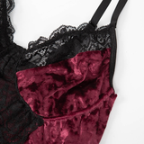 Women's Sexy Velvet Bodysuit in Two Colors / Wireless Bodycon Teddy with Lace / Erotic Outfits - EVE's SECRETS