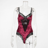 Women's Sexy Velvet Bodysuit in Two Colors / Wireless Bodycon Teddy with Lace / Erotic Outfits - EVE's SECRETS