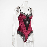 Women's Sexy Velvet Bodysuit in Two Colors / Wireless Bodycon Teddy with Lace / Erotic Outfits - EVE's SECRETS