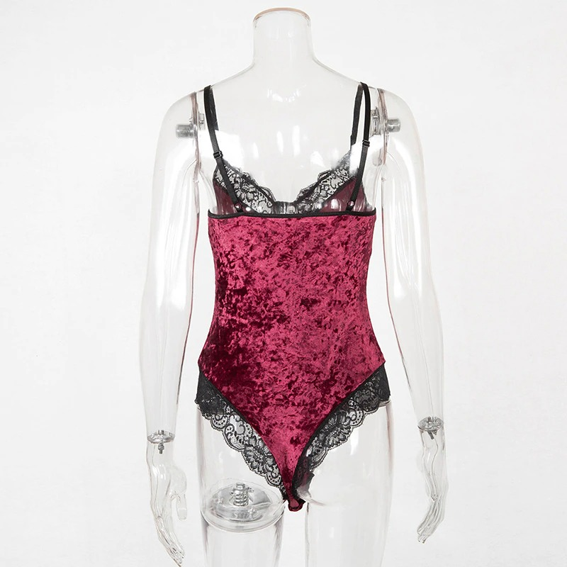Women's Sexy Velvet Bodysuit in Two Colors / Wireless Bodycon Teddy with Lace / Erotic Outfits - EVE's SECRETS