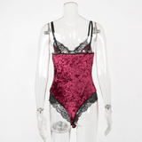 Women's Sexy Velvet Bodysuit in Two Colors / Wireless Bodycon Teddy with Lace / Erotic Outfits - EVE's SECRETS