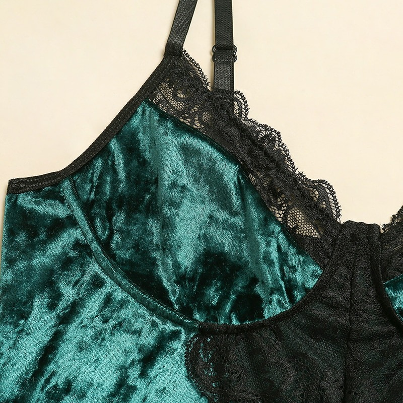 Women's Sexy Velvet Bodysuit in Two Colors / Wireless Bodycon Teddy with Lace / Erotic Outfits - EVE's SECRETS