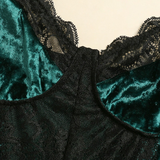 Women's Sexy Velvet Bodysuit in Two Colors / Wireless Bodycon Teddy with Lace / Erotic Outfits - EVE's SECRETS