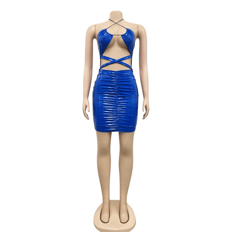 Women's Sexy Wet Look Bodycon Dress with Halter Neck / Erotic Cut-Out Outfits for Women - EVE's SECRETS