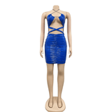 Women's Sexy Wet Look Bodycon Dress with Halter Neck / Erotic Cut-Out Outfits for Women - EVE's SECRETS