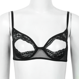 Women's Sheer Lace Floral Lingerie / Spaghetti Straps Nipple Split Wire-Free Sexy Bra - EVE's SECRETS