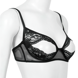 Women's Sheer Lace Floral Lingerie / Spaghetti Straps Nipple Split Wire-Free Sexy Bra - EVE's SECRETS
