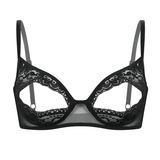 Women's Sheer Lace Floral Lingerie / Spaghetti Straps Nipple Split Wire-Free Sexy Bra - EVE's SECRETS