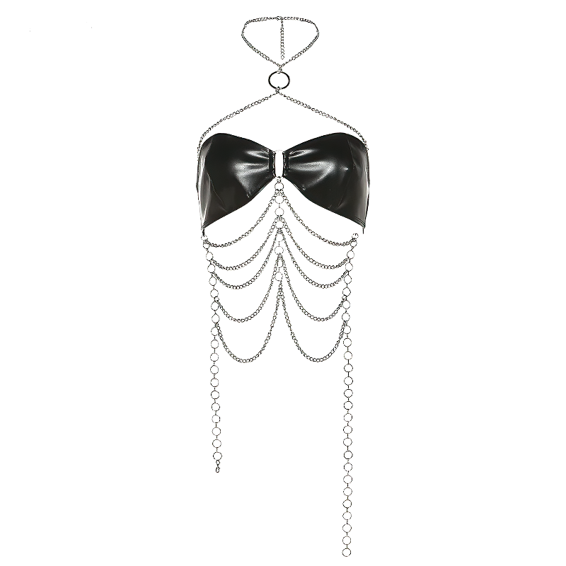 Women's Shiny Chain Sexy Vest / Female Round Buckle Clubwear Bra - EVE's SECRETS