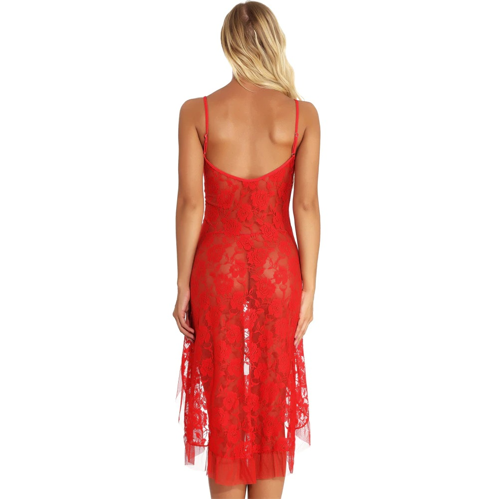 Women's Transparent Dress With Deep Neck And Aesthetic Floral Pattern / Sexy Female Lace G-Strings - EVE's SECRETS