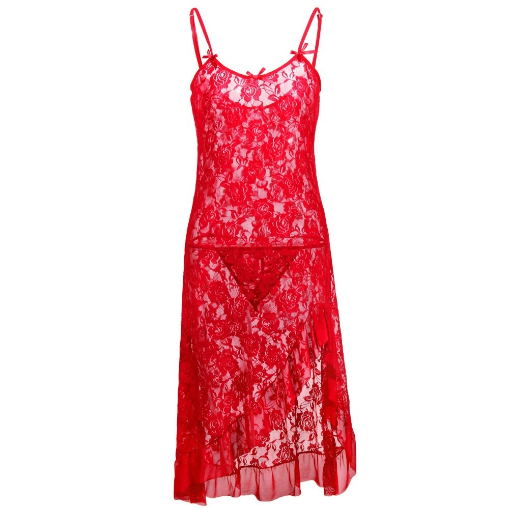 Women's Transparent Dress With Deep Neck And Aesthetic Floral Pattern / Sexy Female Lace G-Strings - EVE's SECRETS