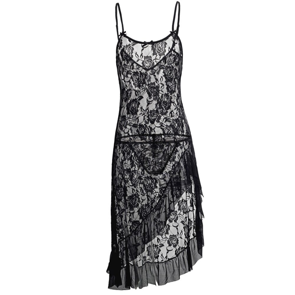 Women's Transparent Dress With Deep Neck And Aesthetic Floral Pattern / Sexy Female Lace G-Strings - EVE's SECRETS