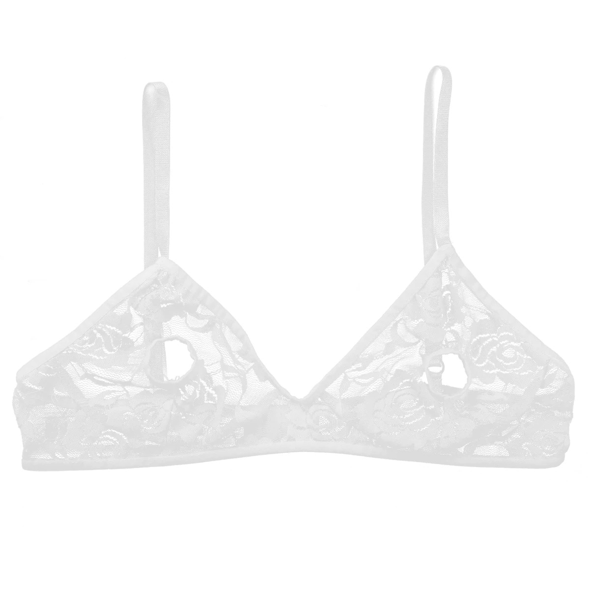 Women's Sexy Unlined Lace Bra with Floral Pattern and Open Nipples / Erotic Wireless Sheer Lingerie - EVE's SECRETS