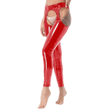 Women's Wet Look High Waist Cutout Leggings / Exotic Glossy Patent Leather Skinny Pants - EVE's SECRETS