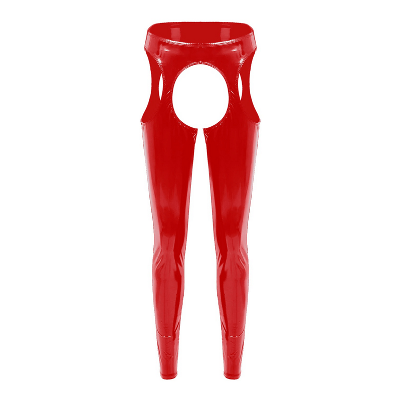 Women's Wet Look High Waist Cutout Leggings / Exotic Glossy Patent Leather Skinny Pants - EVE's SECRETS