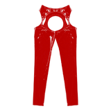 Women's Wet Look High Waist Cutout Leggings / Exotic Glossy Patent Leather Skinny Pants - EVE's SECRETS