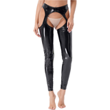 Women's Wet Look High Waist Cutout Leggings / Exotic Glossy Patent Leather Skinny Pants - EVE's SECRETS