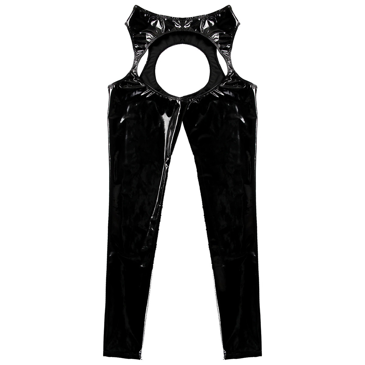 Women's Wet Look High Waist Cutout Leggings / Exotic Glossy Patent Leather Skinny Pants - EVE's SECRETS