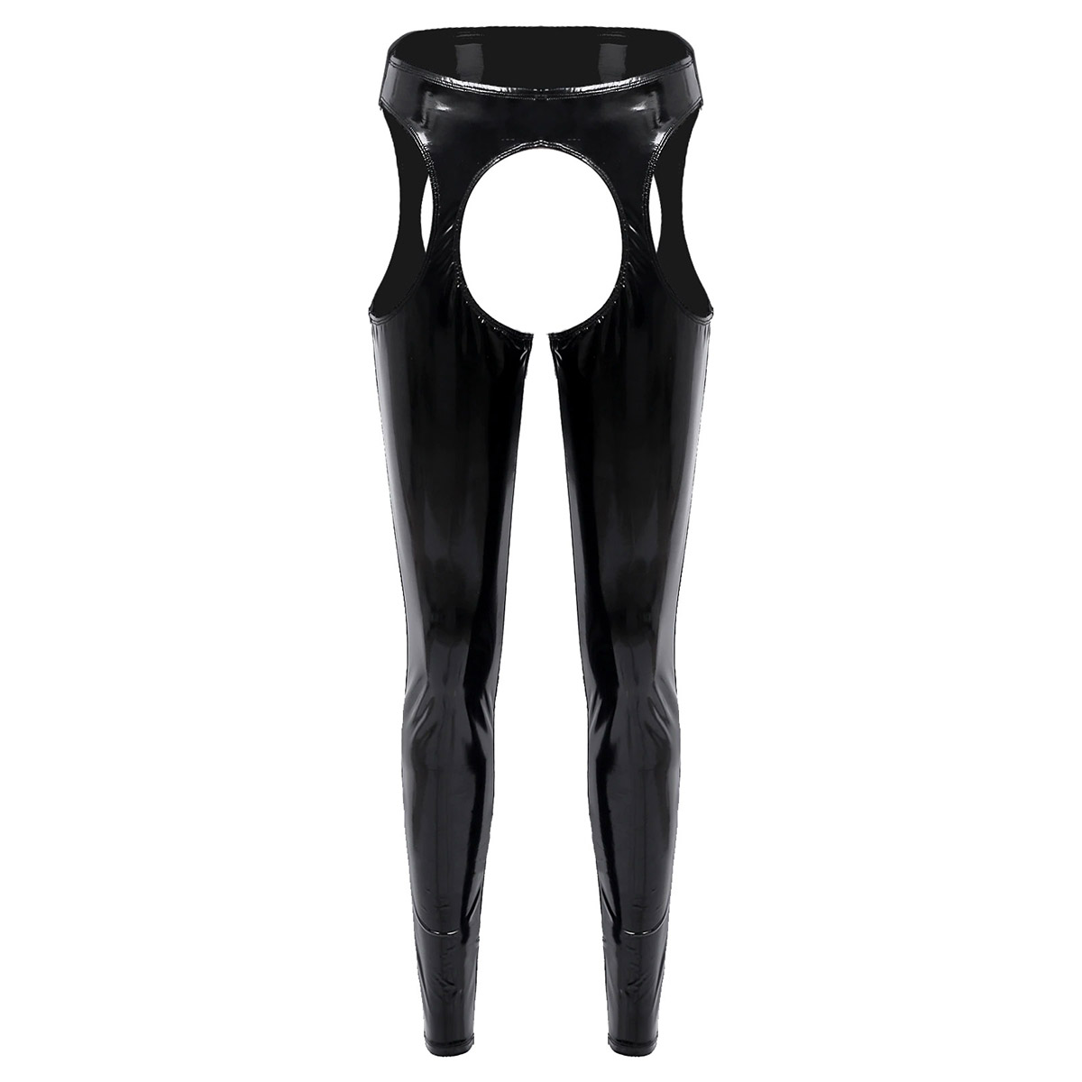 Women's Wet Look High Waist Cutout Leggings / Exotic Glossy Patent Leather Skinny Pants - EVE's SECRETS