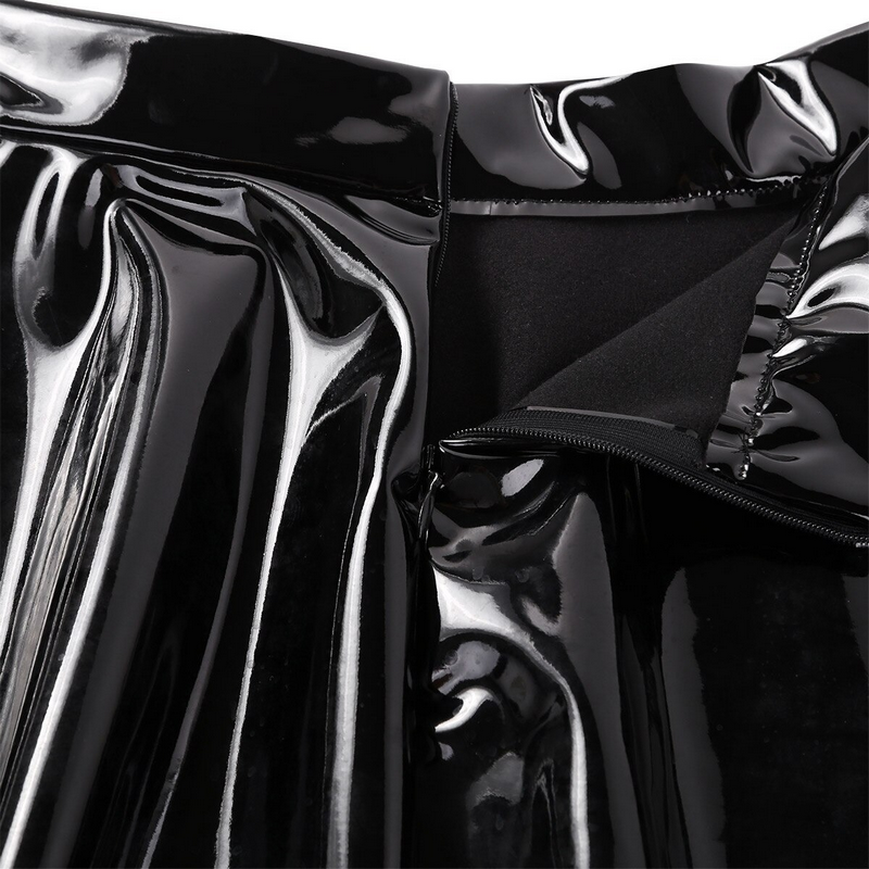 Women's Wet Look Leather Mini Skirts / High Waist Pleated Latex Circle Skirt / Sexy Clubwear Skirts - EVE's SECRETS