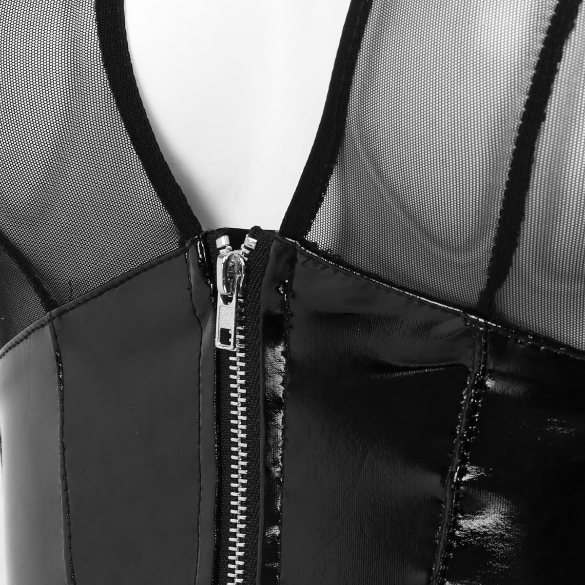 Women's Wet Look Mesh Bodysuit / Spliced Leotard / Zippered Sexy Clothing for Women - EVE's SECRETS