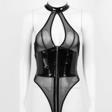 Women's Wet Look Mesh Bodysuit / Spliced Leotard / Zippered Sexy Clothing for Women - EVE's SECRETS