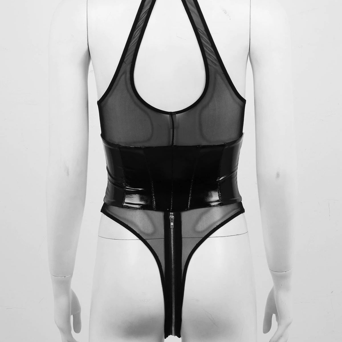 Women's Wet Look Mesh Bodysuit / Spliced Leotard / Zippered Sexy Clothing for Women - EVE's SECRETS