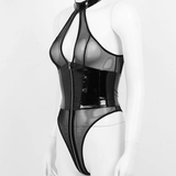 Women's Wet Look Mesh Bodysuit / Spliced Leotard / Zippered Sexy Clothing for Women - EVE's SECRETS