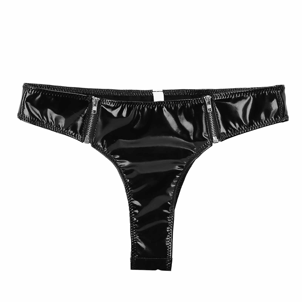 Women's Wet Look Panties with Zippers / Black Low-Rise Shiny Briefs for Women / Sexy Lingerie - EVE's SECRETS