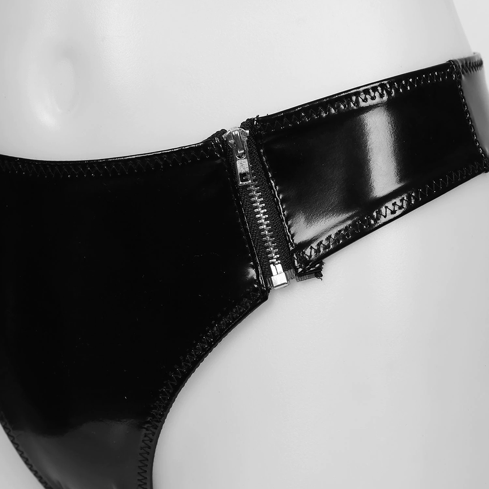 Women's Wet Look Panties with Zippers / Black Low-Rise Shiny Briefs for Women / Sexy Lingerie - EVE's SECRETS
