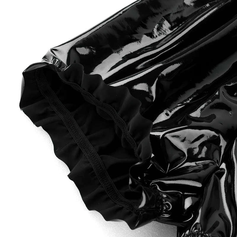 Women's Wet Look PU Leather Ruffled Lingerie / Elastic Waistband Female Sexy Underwear Panties - EVE's SECRETS