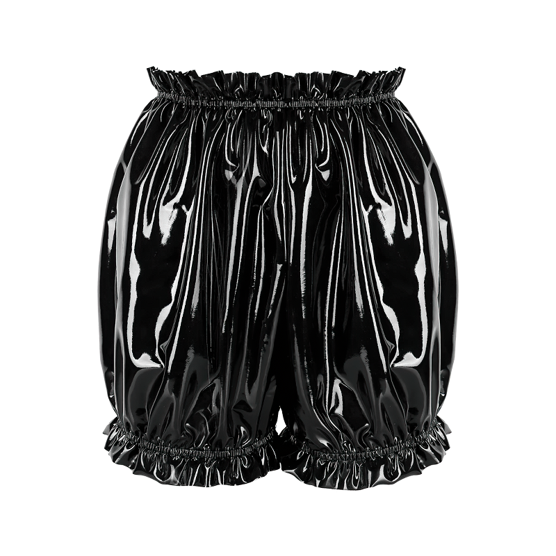 Women's Wet Look PU Leather Ruffled Lingerie / Elastic Waistband Female Sexy Underwear Panties - EVE's SECRETS