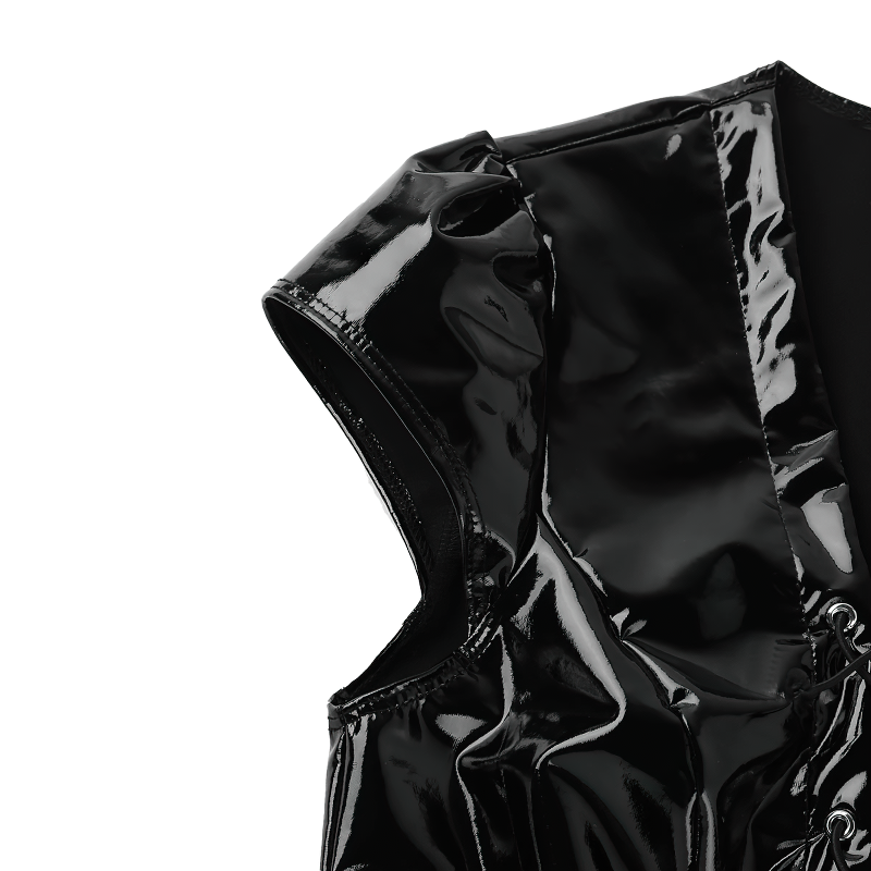 Womens Wet Look Sexy Patent Leather Bodysuit / One-Piece Lace-Up Zipper Romper Jumpsuit - EVE's SECRETS