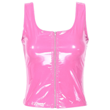 Women's Wet Look Tank Top with Zipper / Sexy U-neck Sleeveless Outfits in Two Colors - EVE's SECRETS