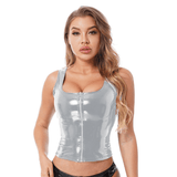 Women's Wet Look Tank Top with Zipper / Sexy U-neck Sleeveless Outfits in Two Colors - EVE's SECRETS