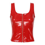 Women's Wet Look Tank Top with Zipper / Sexy U-neck Sleeveless Outfits in Two Colors - EVE's SECRETS